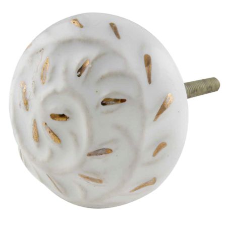 White Gold Floral Ceramic Cabinet Knobs